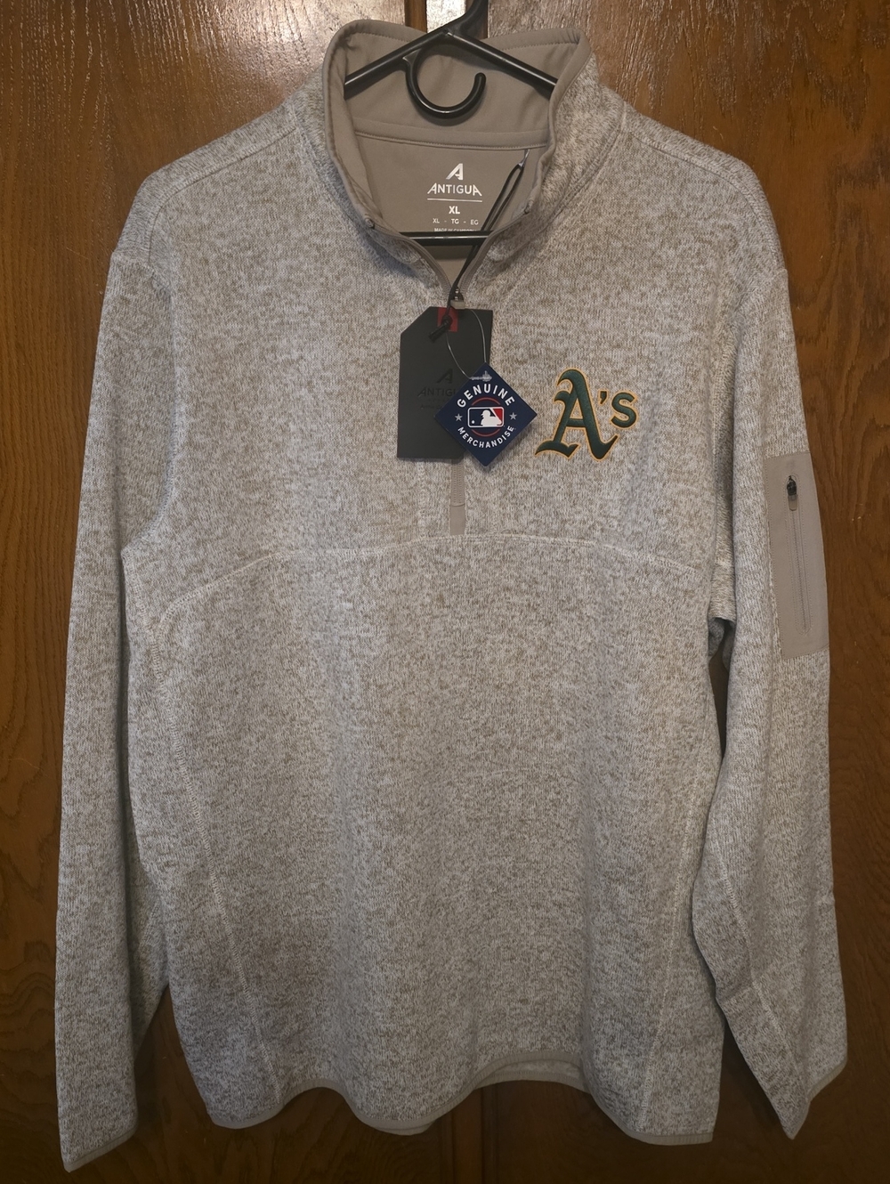 Antigua Men's Oakland A's Heather Gray Quarter-Zip Pullover